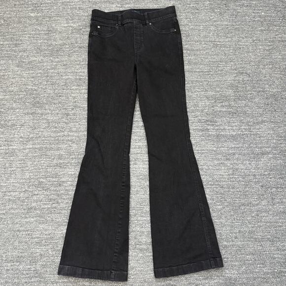 Spanx Flare Jeans Women Medium Black Pull On Stretch Denim Slimming Shaping - Picture 1 of 11